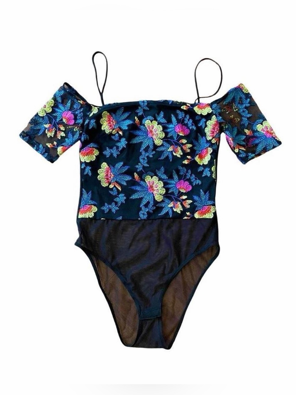 Topshop Floral Embroidered Off-Shoulder Bodysuit 6 NWT